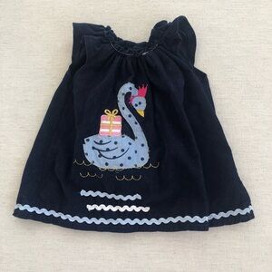 Lilly + Sid Navy Micro Corduroy Swan Appliqué Sz 6-12 Months